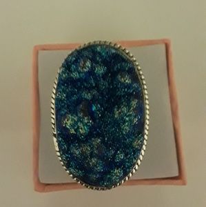 925 Silver titanium druzy ring size 8 and 3/4